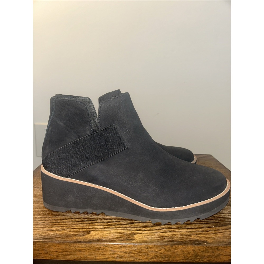 Eileen Fisher Women's Lark Wedge Heel Booties Nubuck Black Leather Size 10